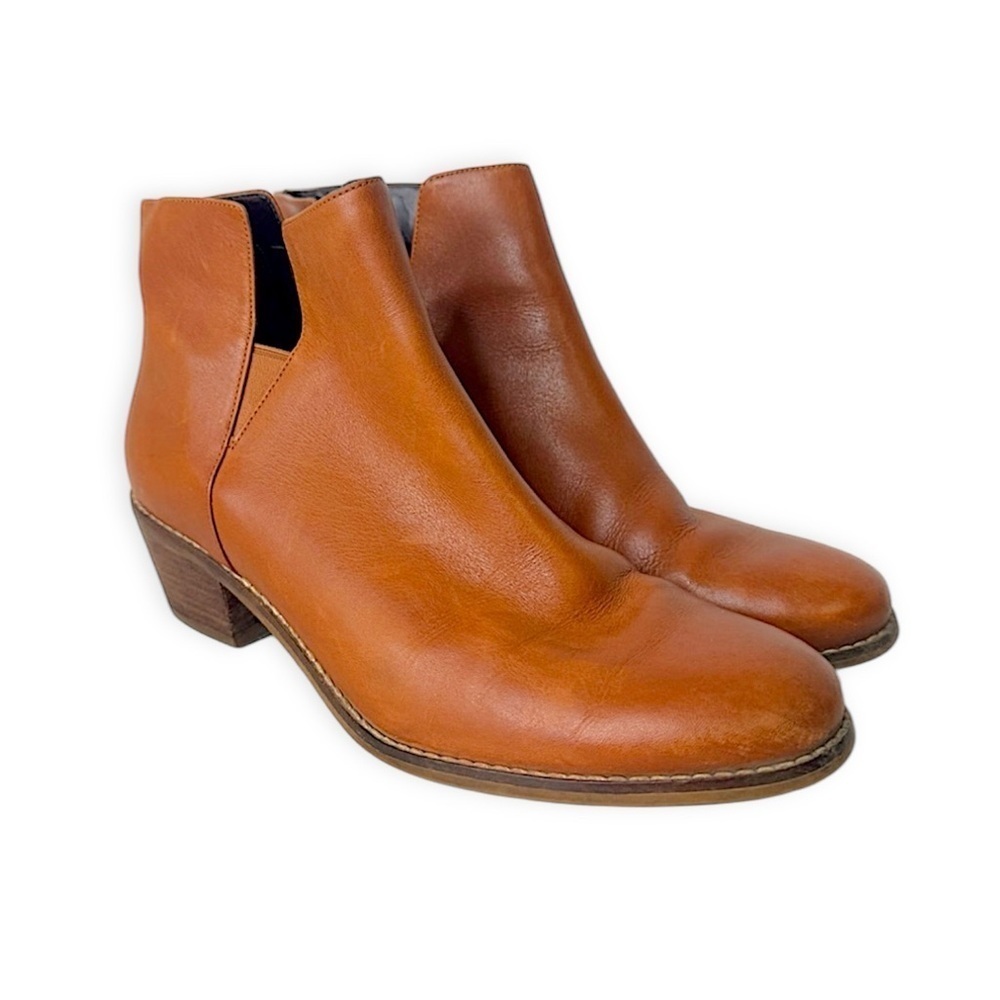 Cole Haan Cognac Leather Ankle Boots Block Heel, Chelsea Style Size 8